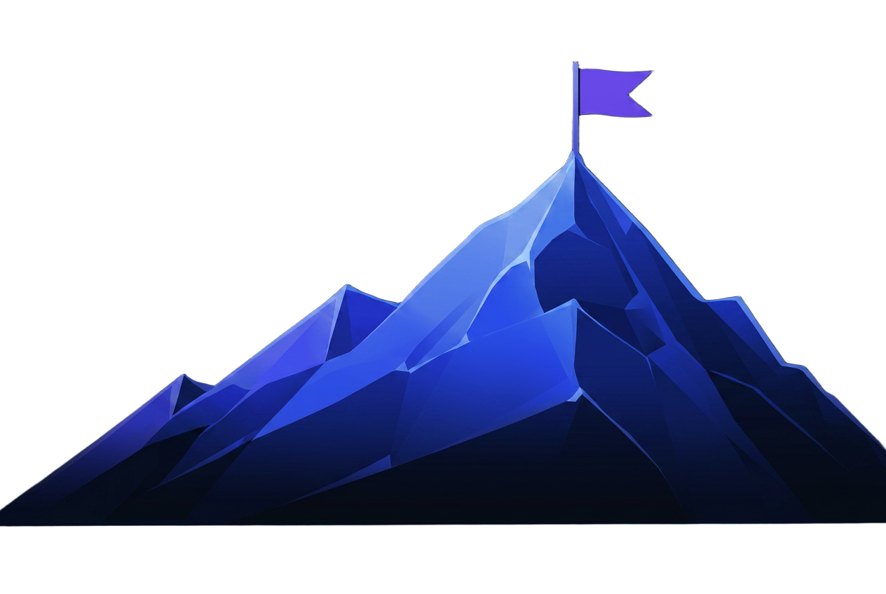Mountain with flag at summit